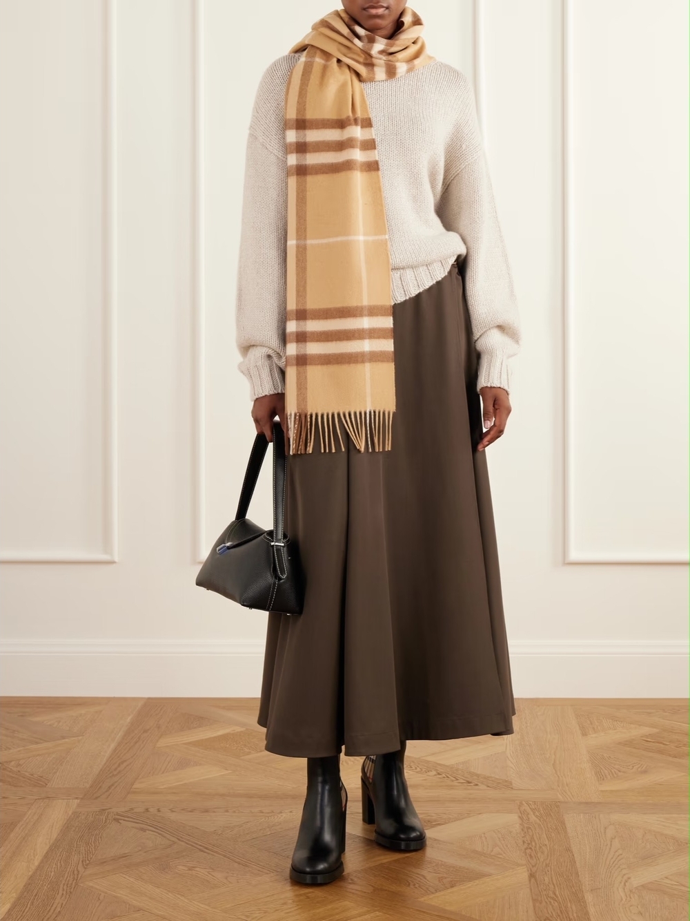 Burberry Fringed Checked Cashmere Scarf